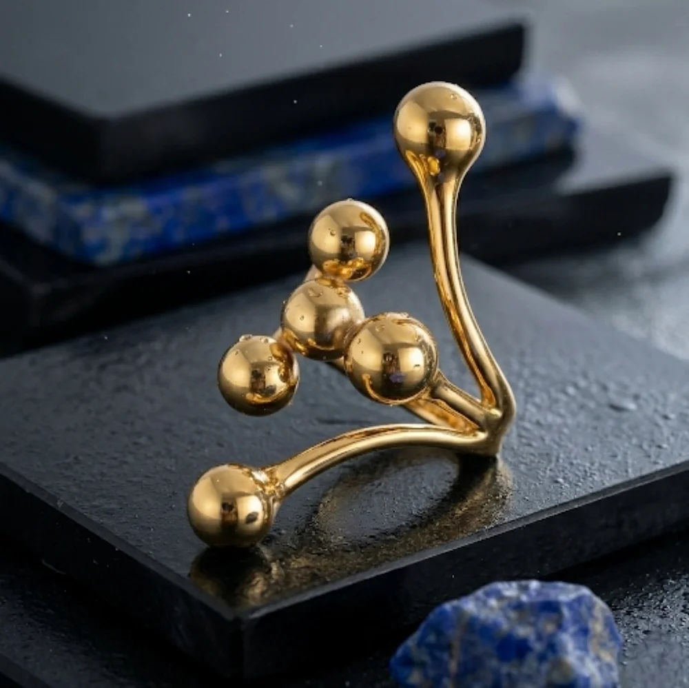 18K Gold Plated Stainless Steel Abstract Sculptural Statement Ring Size 8